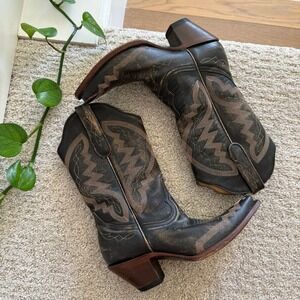 Old‎ Gringo Black Distressed Leather Western Boots WOMEN 6 EMBROIDERED BOHO